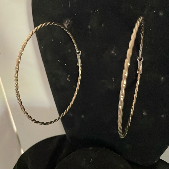 4” gold tone diamond etched open hoop earrings with latch back closures - Picture 4 of 14